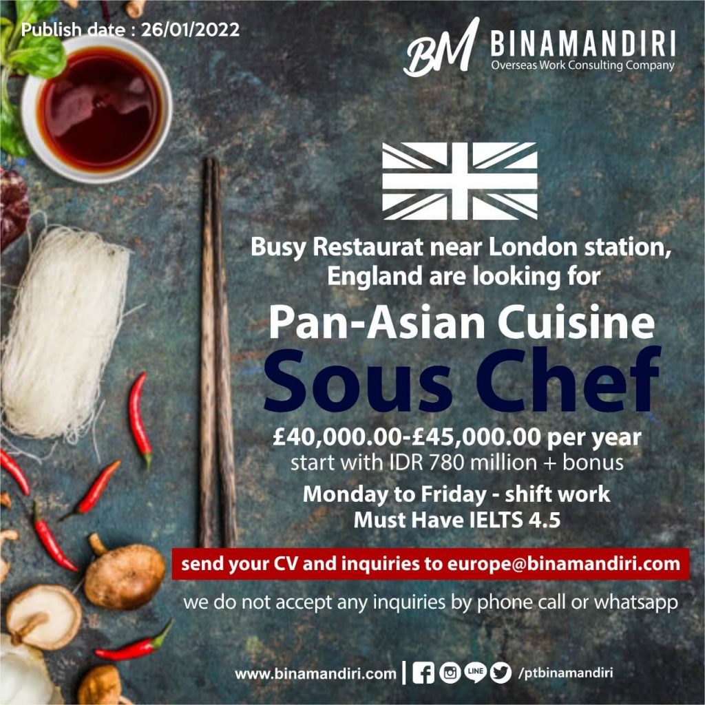 United Kingdom - Sous Chef for Pan Asian Cuisine