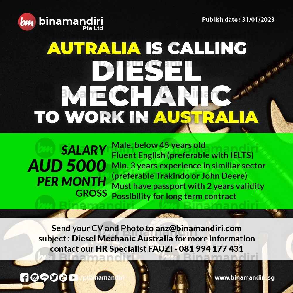 Australia is calling Diesel Mechanic to work in Australia