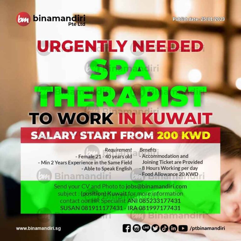 Urgently needed Spa Therapist to work in Kuwait