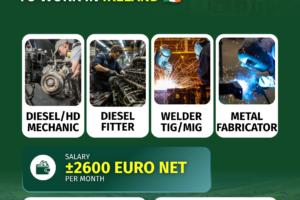 IRELAND – Diesel/HD Mechanic, Diesel Fitter, Welder TIG/MIG, Metal Fabricator